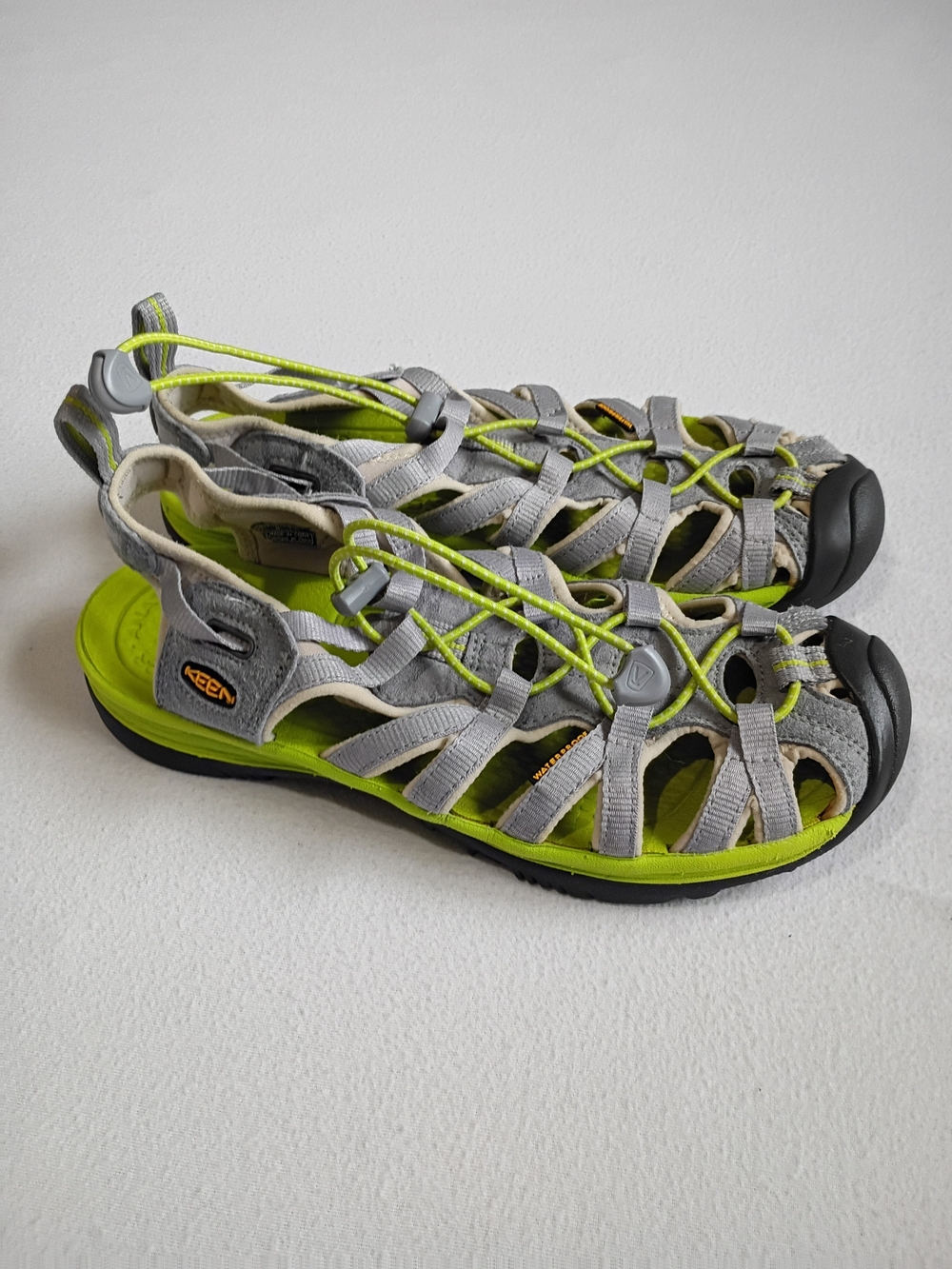 Keen Whisper sandals in the gray and lime green colorway Size 9